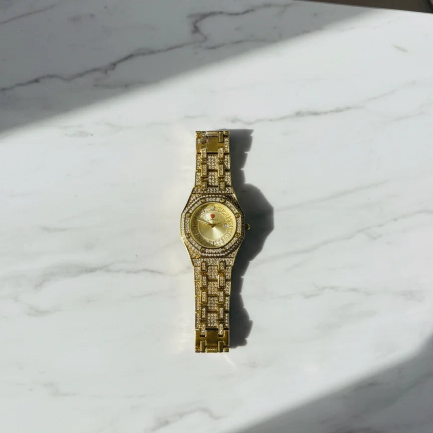 Luxury Gold Diamond-Studded Wrist Watch (With Box)