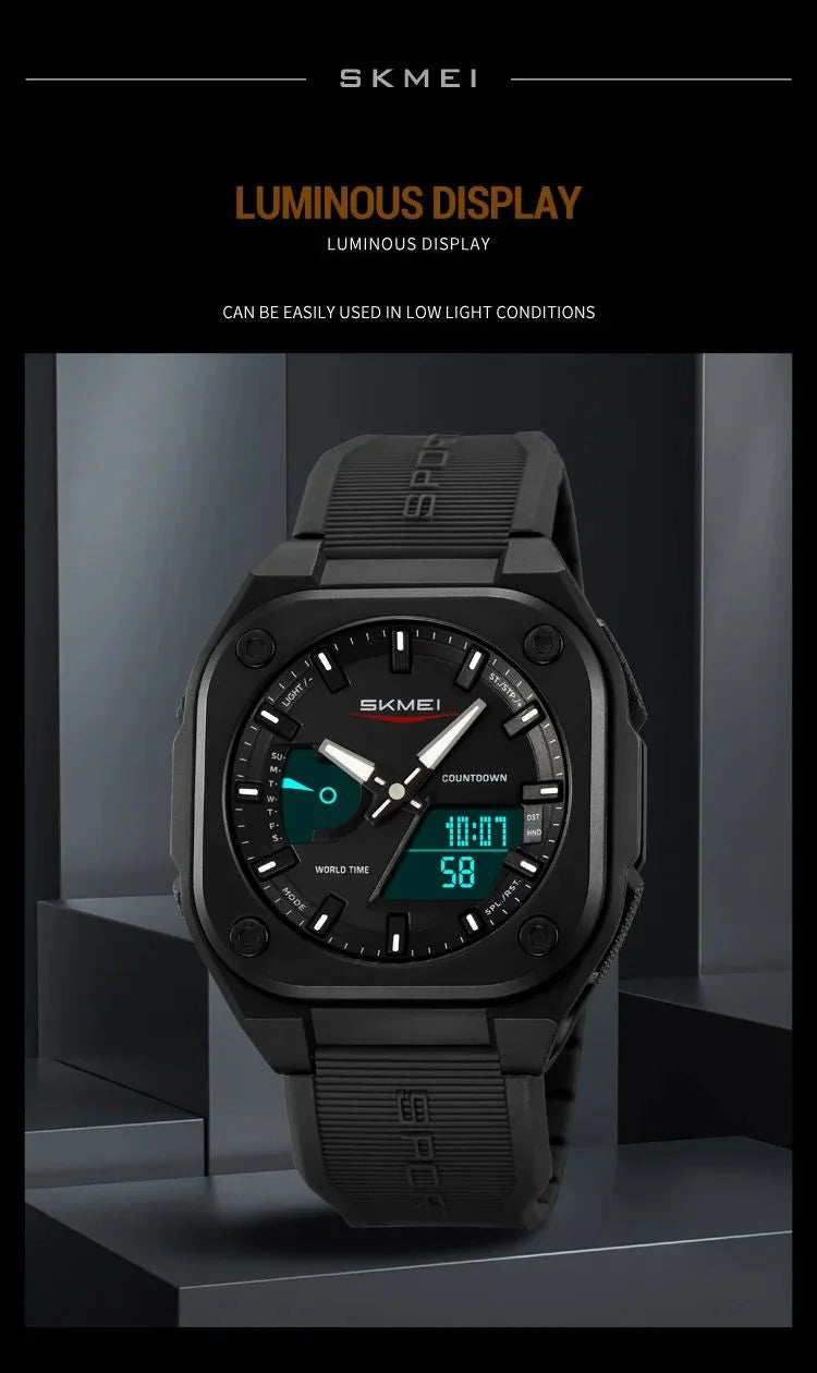 SKMEI Men's Analog Digital Sports Watch – Waterproof LED Display Silicone Strap Casual Wrist Watch