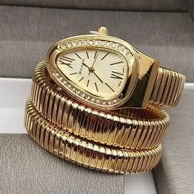Luxury Gold Snake Wrap Bracelet Watch for Women