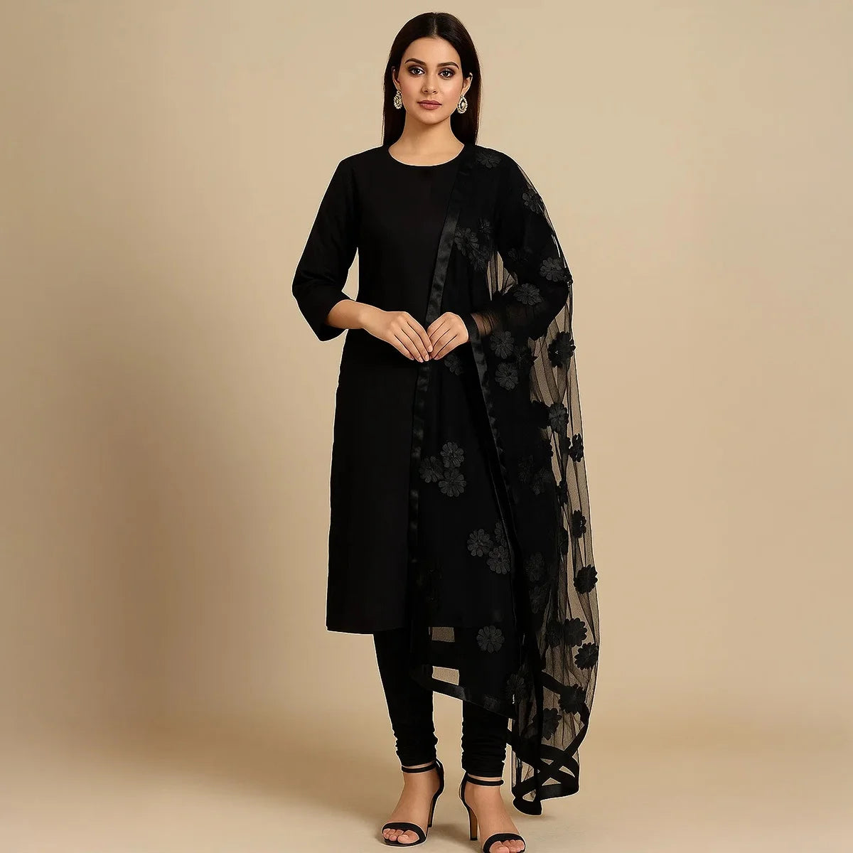 Premium Cotton Silk Unstitched 3 Piece Suit With Net Dupatta For Women