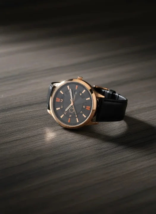 Luxury Leather Strap Men's Watch | Classic Black Dial Analog Wrist Watch