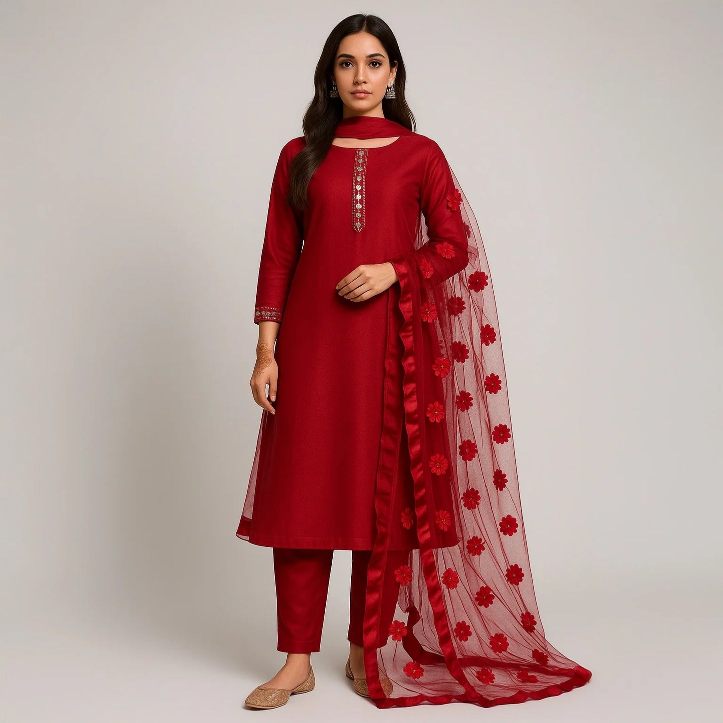 Premium Cotton Silk Unstitched 3 Piece Suit With Net Dupatta For Women