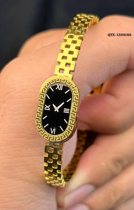 Luxury Gold Oval Dial Women's Watch – Elegant Black Dial Bracelet Wrist Watch for Ladies