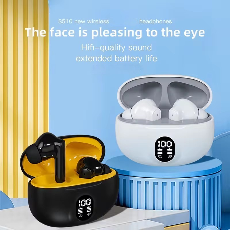 Deep Black Wireless Earbuds with Digital Display Charging Case