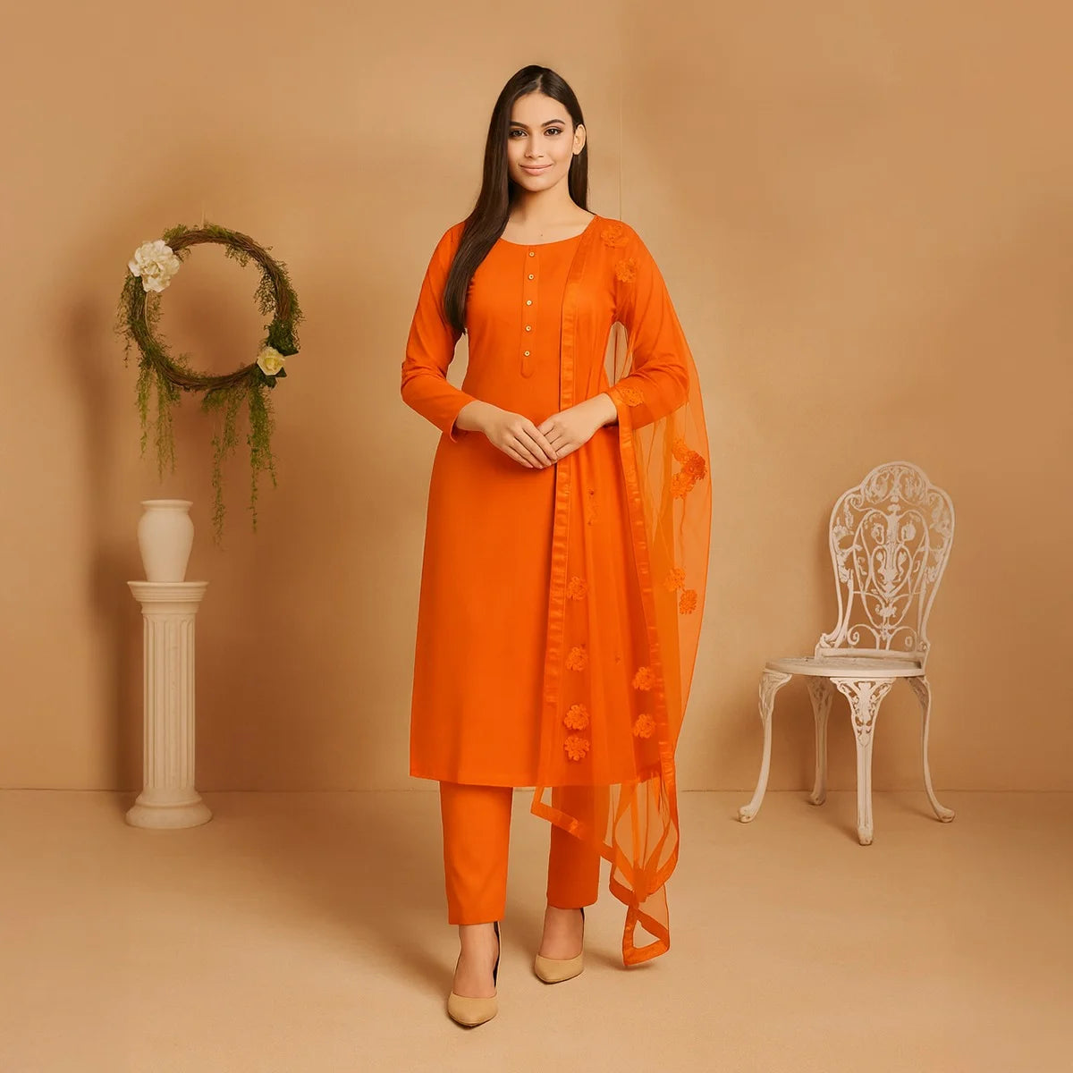 Premium Cotton Silk Unstitched 3 Piece Suit With Net Dupatta For Women