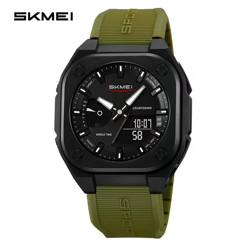 SKMEI Men's Analog Digital Sports Watch – Waterproof LED Display Silicone Strap Casual Wrist Watch