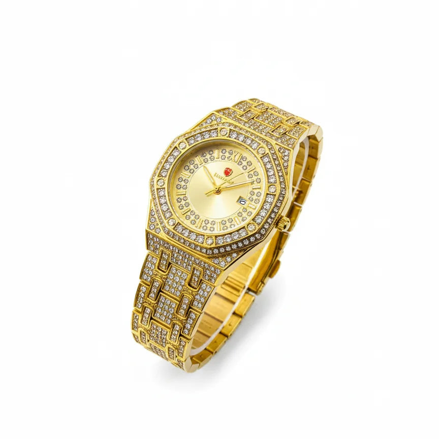 Luxury Gold Diamond-Studded Wrist Watch (With Box)
