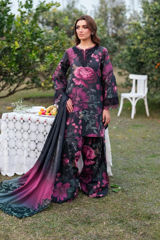 Digital Printed 3Pc Embroidered Lawn Unstitched Suit with Chiffon Dupatta – Summer Collection 2026
