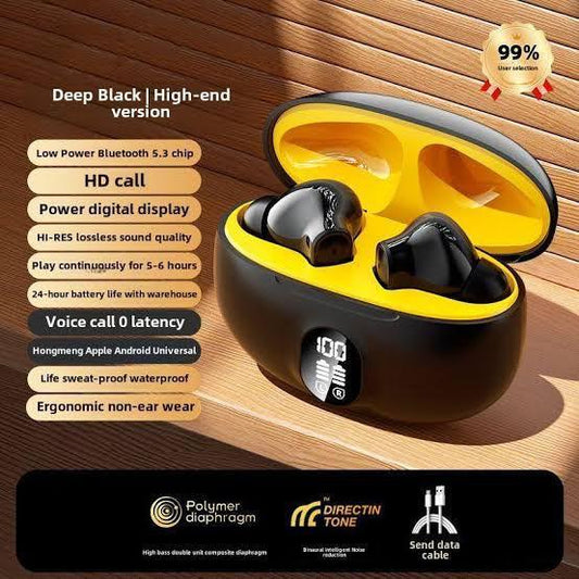Deep Black Wireless Earbuds with Digital Display Charging Case
