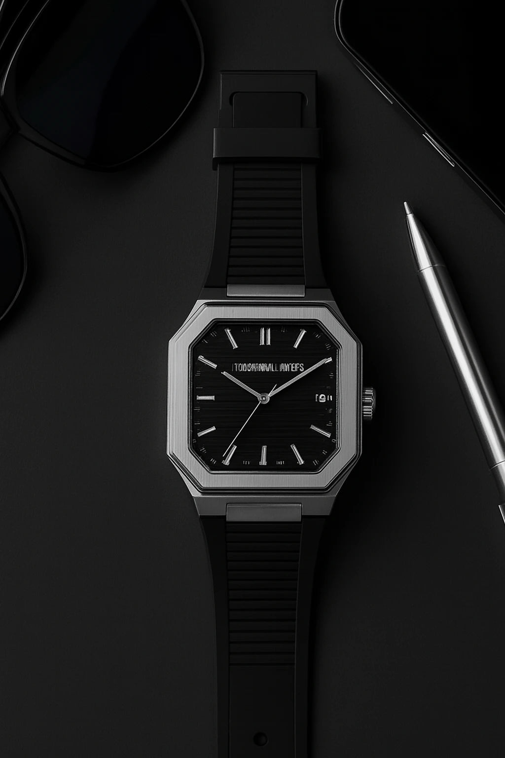 Luxury Black Leather Strap Men's Watch | Premium Square Analog Wrist Watch (With Box)