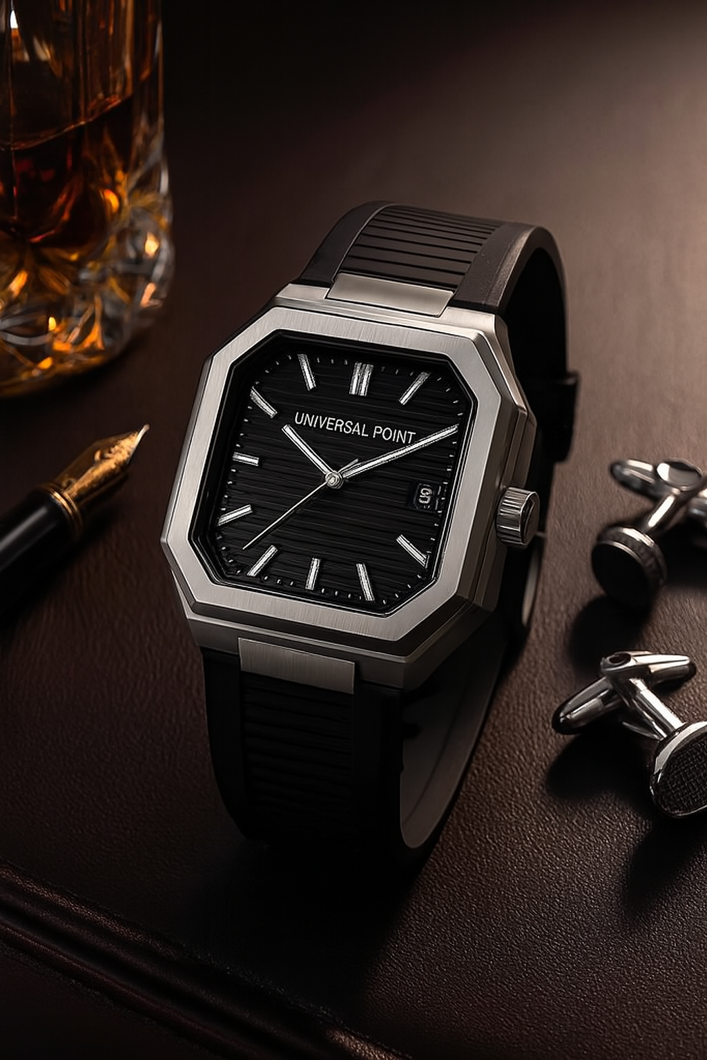 Luxury Black Leather Strap Men's Watch | Premium Square Analog Wrist Watch (With Box)