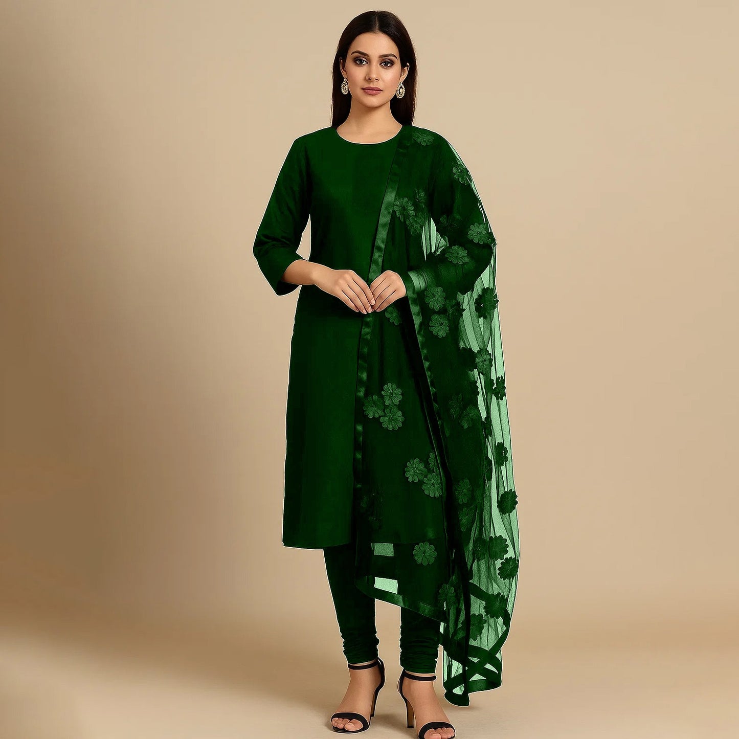 Premium Cotton Silk Unstitched 3 Piece Suit With Net Dupatta For Women