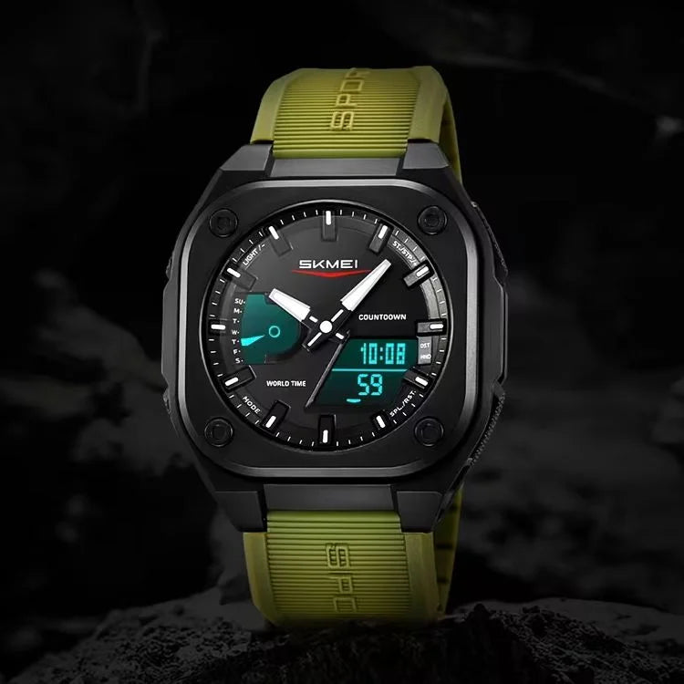 SKMEI Men's Analog Digital Sports Watch – Waterproof LED Display Silicone Strap Casual Wrist Watch