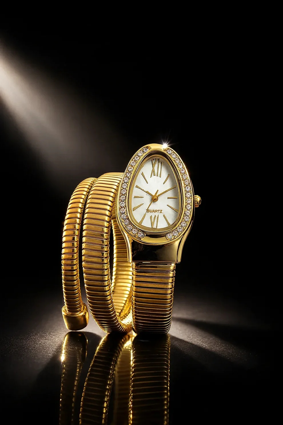 Luxury Gold Snake Wrap Bracelet Watch for Women