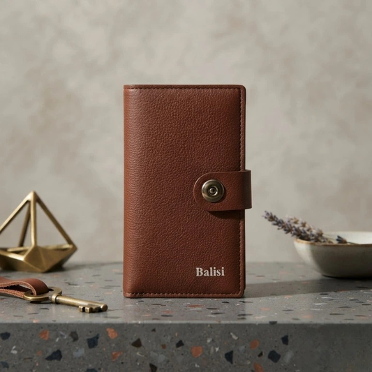 Premium Brown Leather Men’s Wallet – Stylish Button Closure Wallet