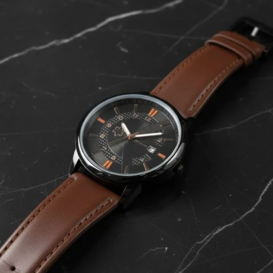 Luxury Leather Strap Men's Watch | Classic Black Dial Analog Wrist Watch