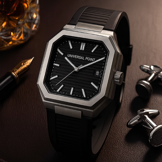Luxury Black Leather Strap Men's Watch | Premium Square Analog Wrist Watch (With Box)