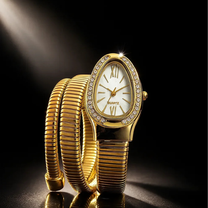 Luxury Gold Snake Wrap Bracelet Watch for Women