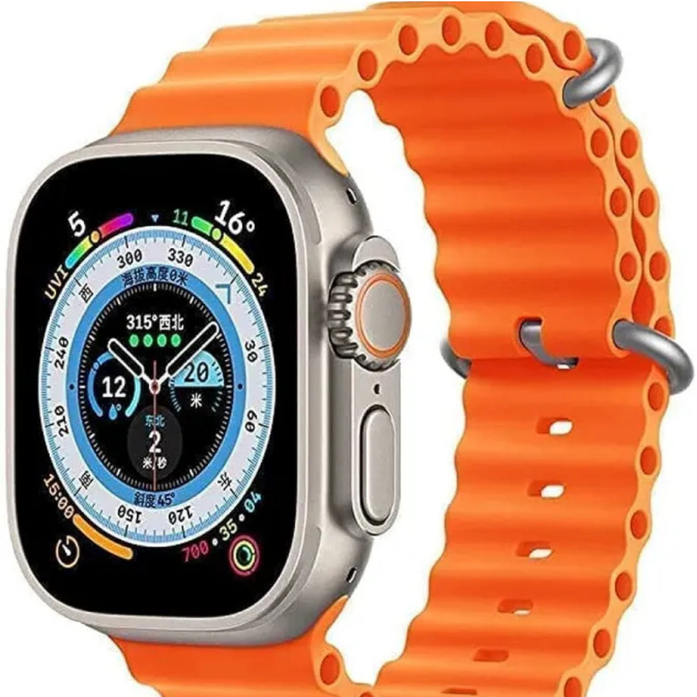 T800 Ultra Smart Watch – 1.99" HD Display, Bluetooth Calling & Orange Silicone Strap