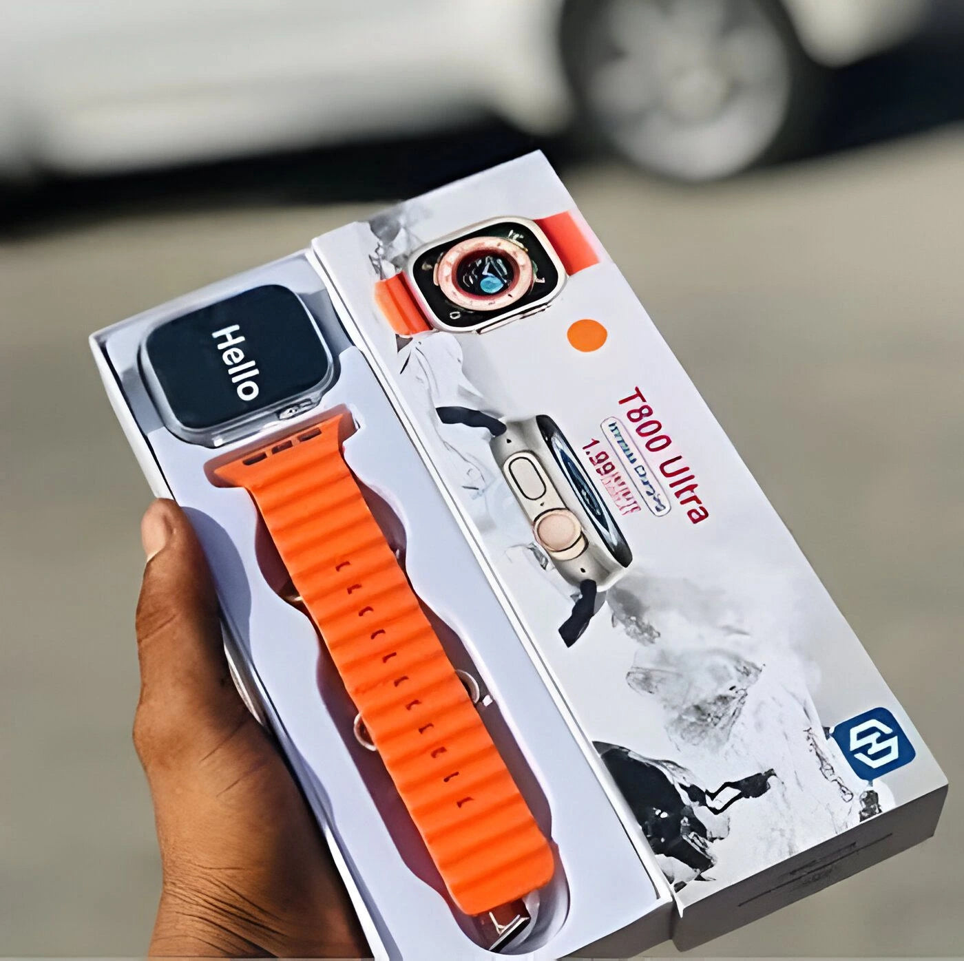 T800 Ultra Smart Watch – 1.99" HD Display, Bluetooth Calling & Orange Silicone Strap
