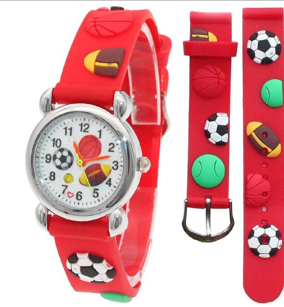 Sports Theme Kids Watch – Colorful Silicone Strap Analog Wrist Watch for Boys & Girls | Fun Cartoon Sports Design