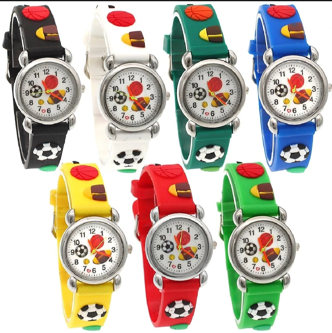 Sports Theme Kids Watch – Colorful Silicone Strap Analog Wrist Watch for Boys & Girls | Fun Cartoon Sports Design