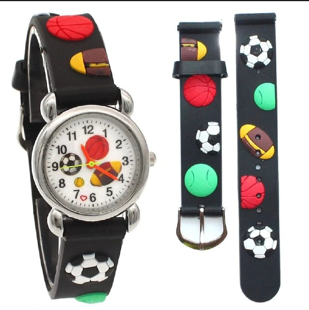 Sports Theme Kids Watch – Colorful Silicone Strap Analog Wrist Watch for Boys & Girls | Fun Cartoon Sports Design