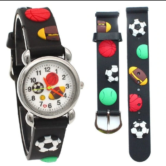 Sports Theme Kids Watch – Colorful Silicone Strap Analog Wrist Watch for Boys & Girls | Fun Cartoon Sports Design