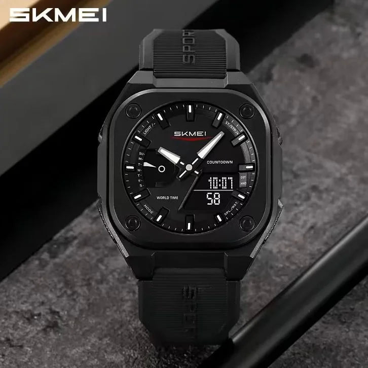 SKMEI Men's Analog Digital Sports Watch – Waterproof LED Display Silicone Strap Casual Wrist Watch