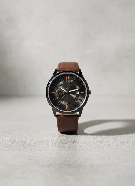 Luxury Leather Strap Men's Watch | Classic Black Dial Analog Wrist Watch