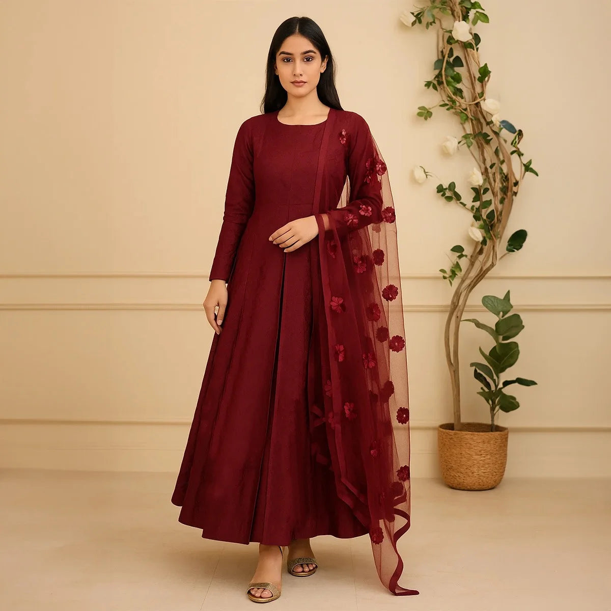 Premium Cotton Silk Unstitched 3 Piece Suit With Net Dupatta For Women