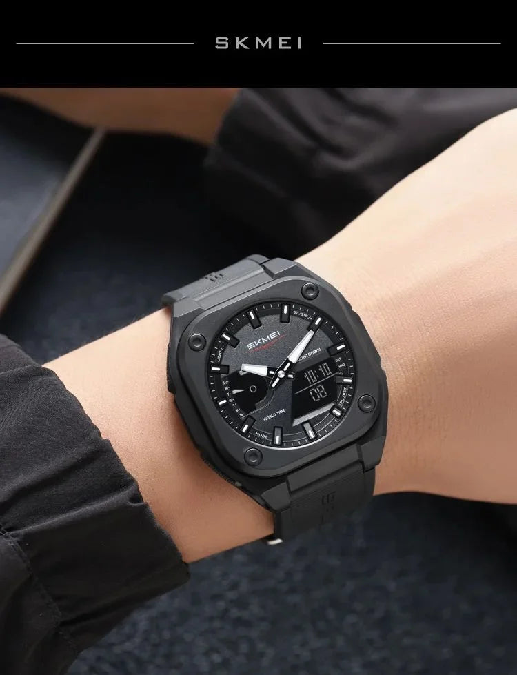 SKMEI Men's Analog Digital Sports Watch – Waterproof LED Display Silicone Strap Casual Wrist Watch