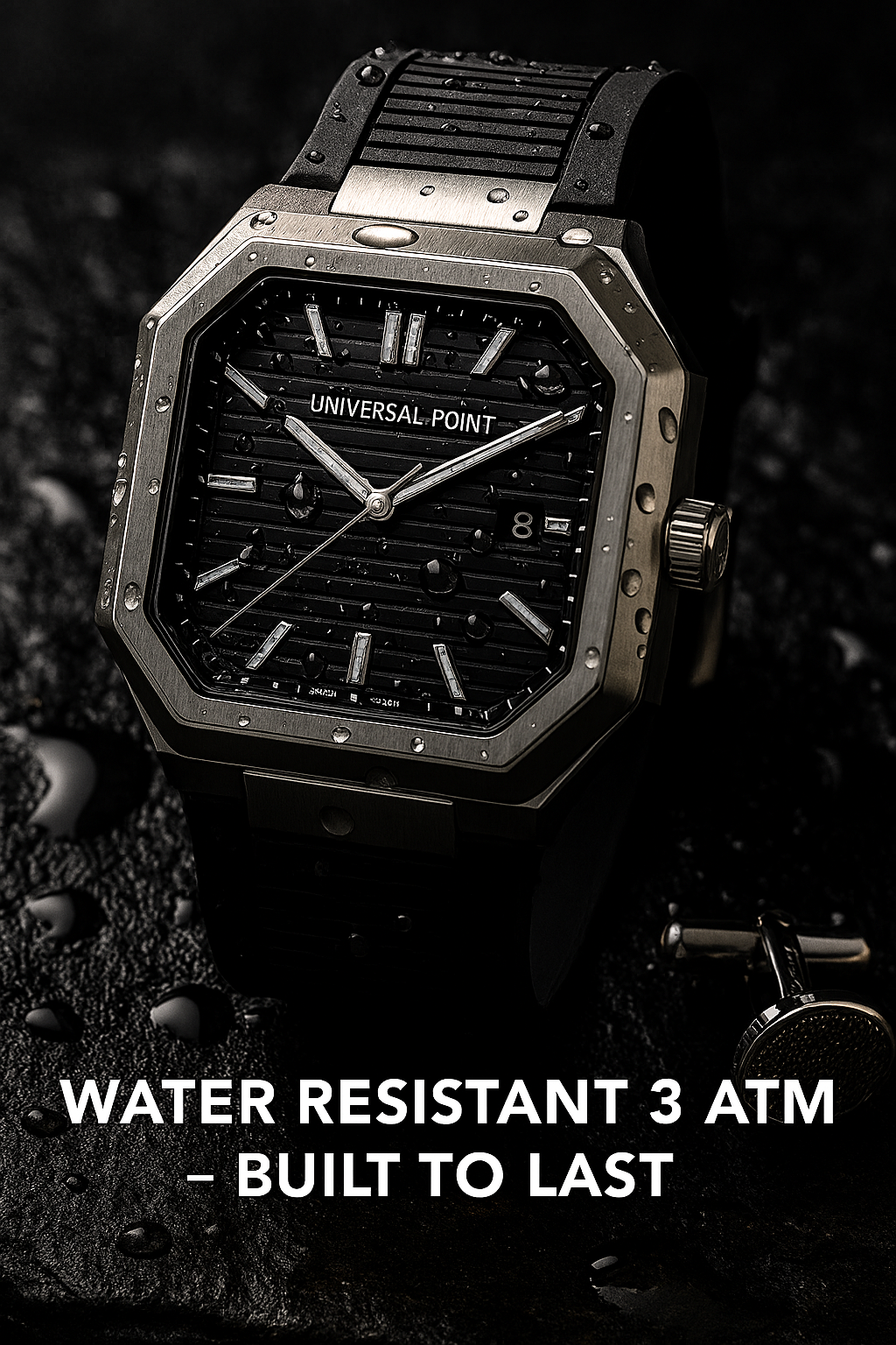 Luxury Black Leather Strap Men's Watch | Premium Square Analog Wrist Watch (With Box)