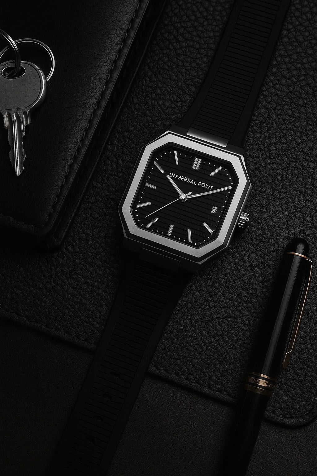 Luxury Black Leather Strap Men's Watch | Premium Square Analog Wrist Watch (With Box)