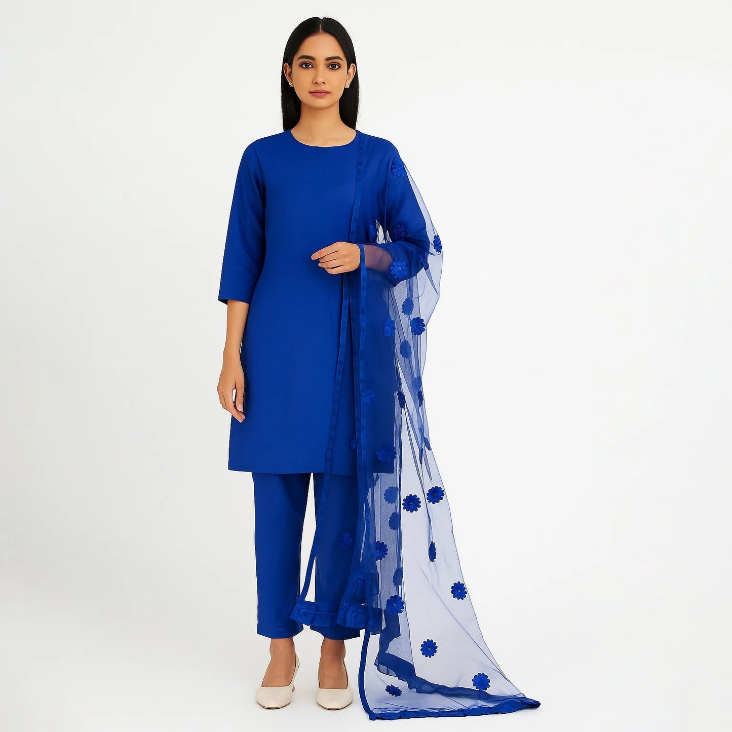 Premium Cotton Silk Unstitched 3 Piece Suit With Net Dupatta For Women