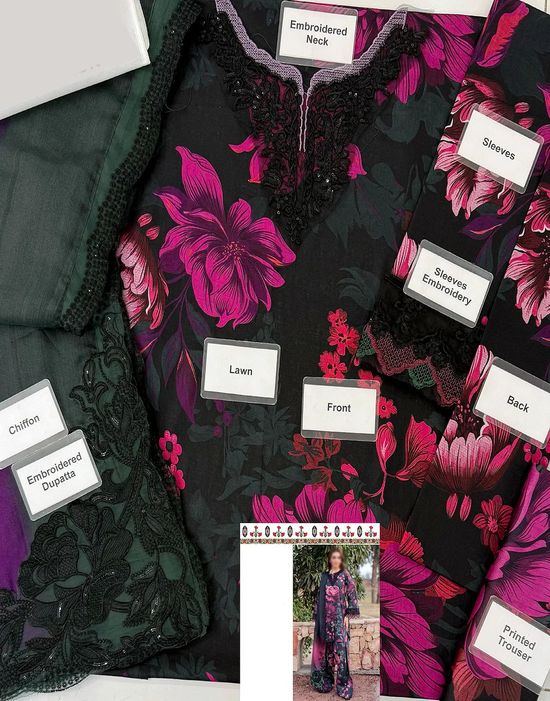 Digital Printed 3Pc Embroidered Lawn Unstitched Suit with Chiffon Dupatta – Summer Collection 2026
