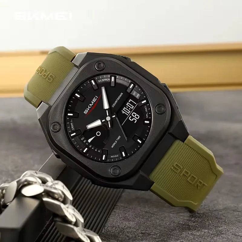 SKMEI Men's Analog Digital Sports Watch – Waterproof LED Display Silicone Strap Casual Wrist Watch